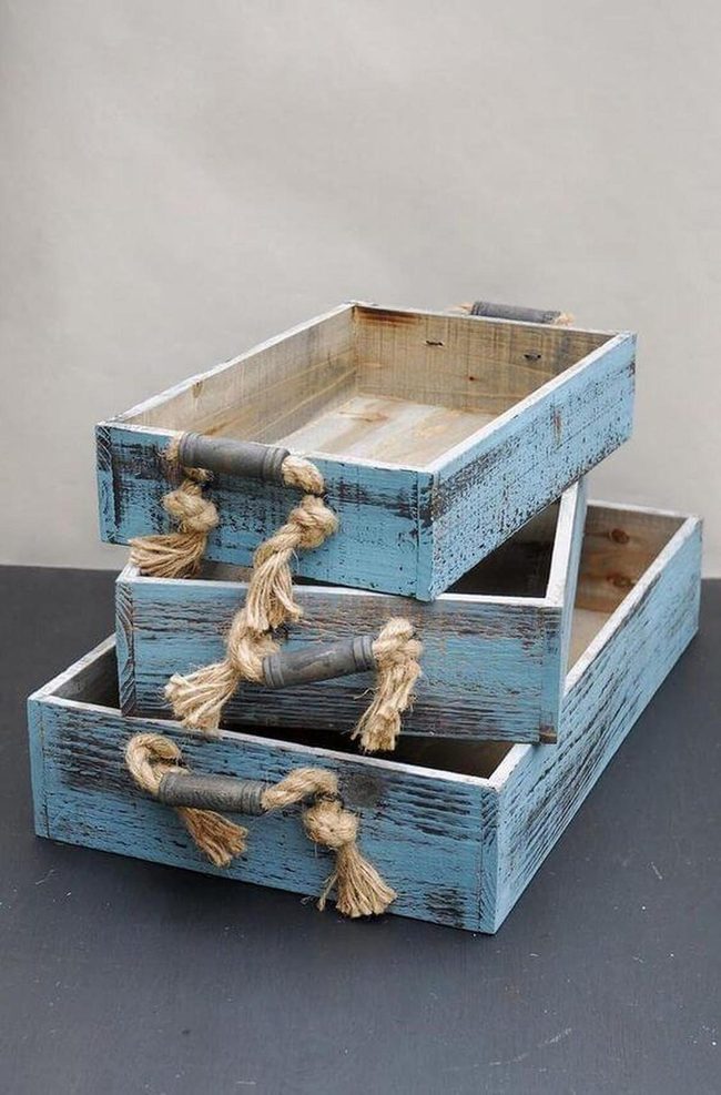 Weathered Wood Storage With Soft Blue