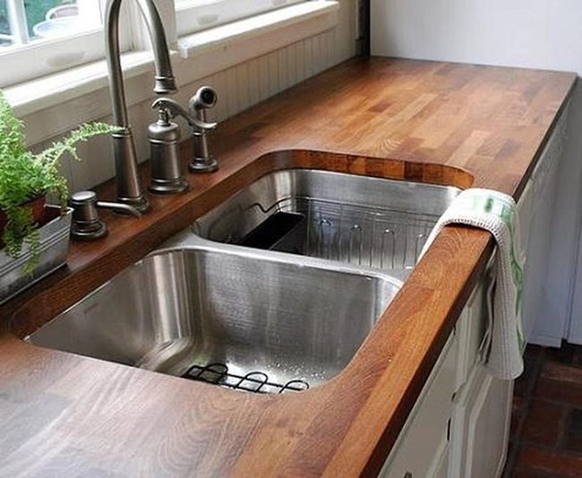 Stainless Steel Sink Warm Wood