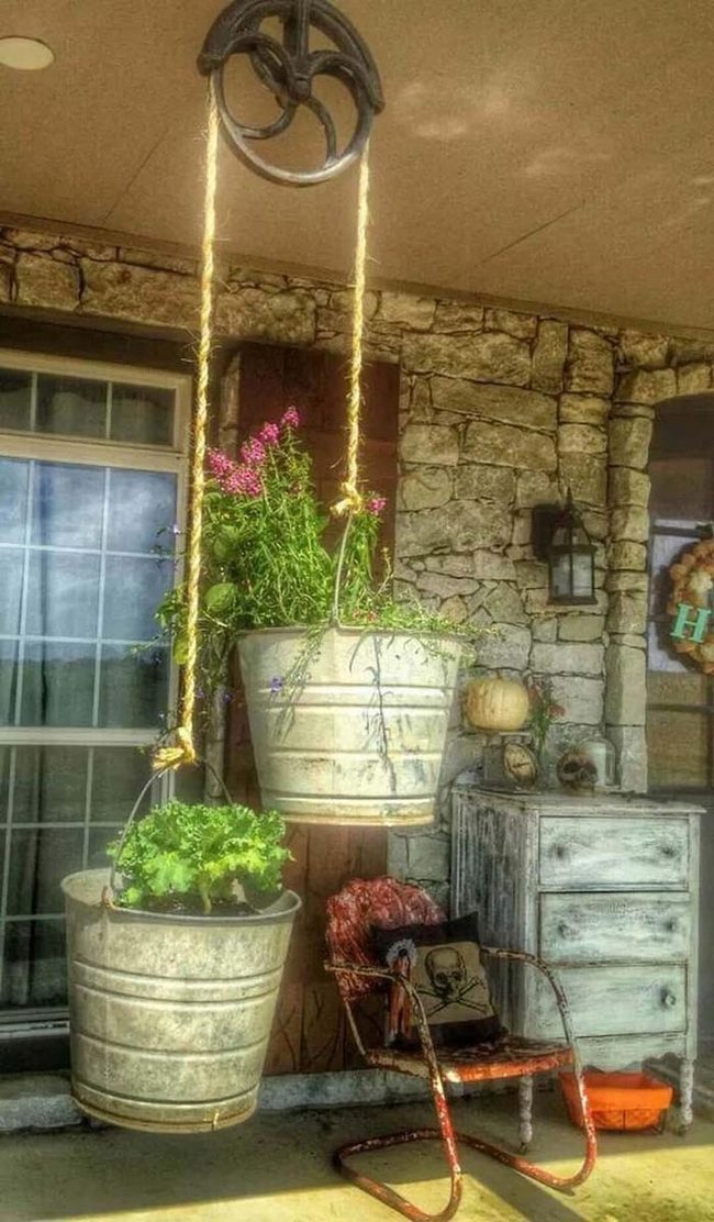 Weathered Buckets On Rope