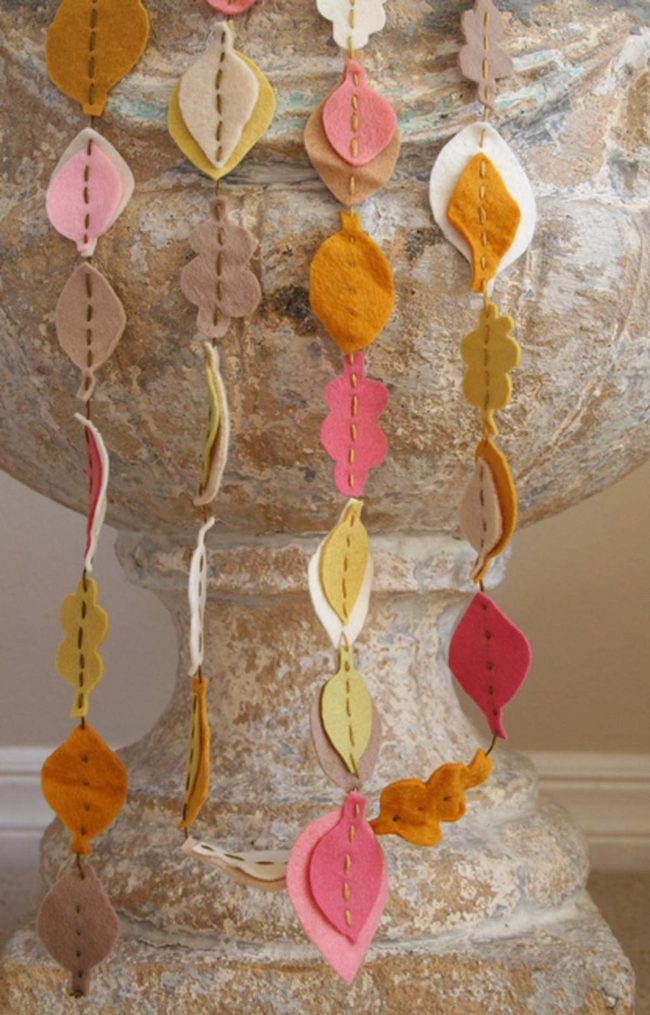 Handstitched Felt Leaves In Autumn Tones