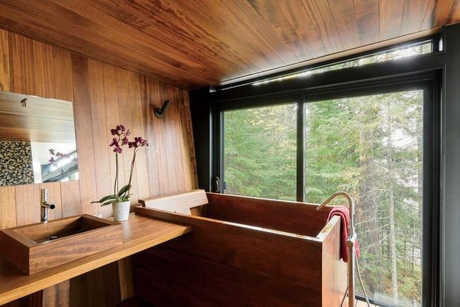 Wooden Bathtub Forest Window