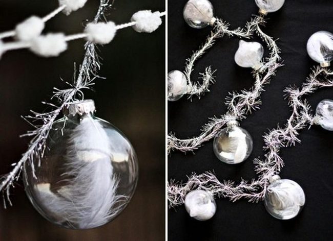 White Feather Glass Spheres Silver Sparkle