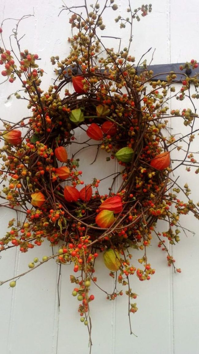 Orange Pod Autumn Wreath