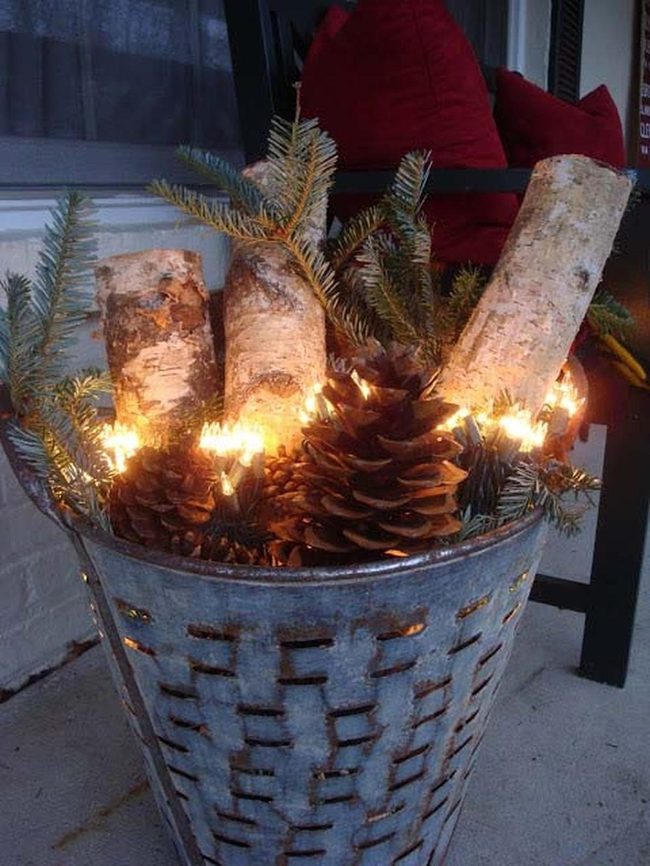 Galvanized Buckets With Stacked Firewood