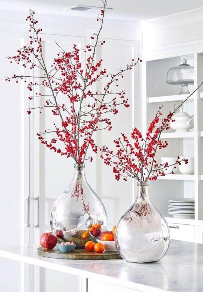 Red Berry Branches In Glass