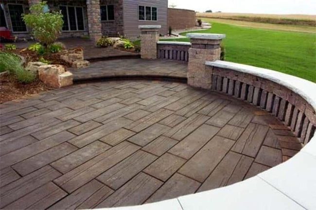 Faux Wood Stamped Concrete Patio
