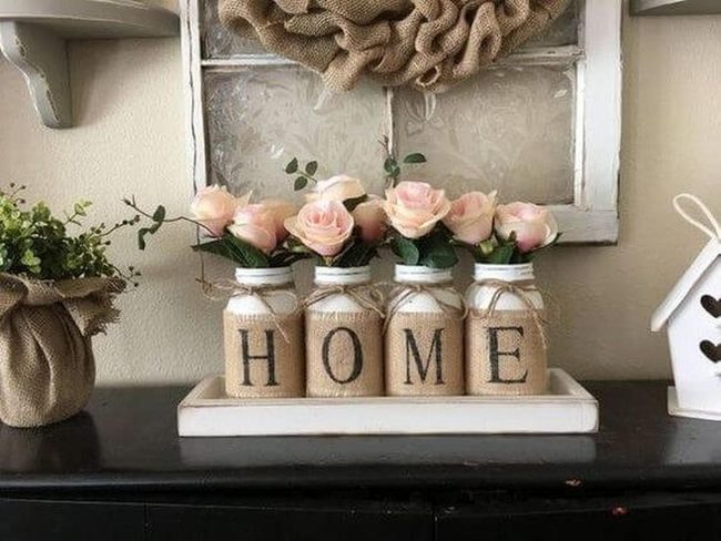 Pink Roses In Mason Jar Home