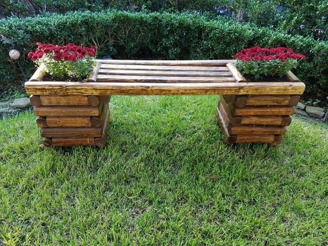 Log Bench Planter Hybrid