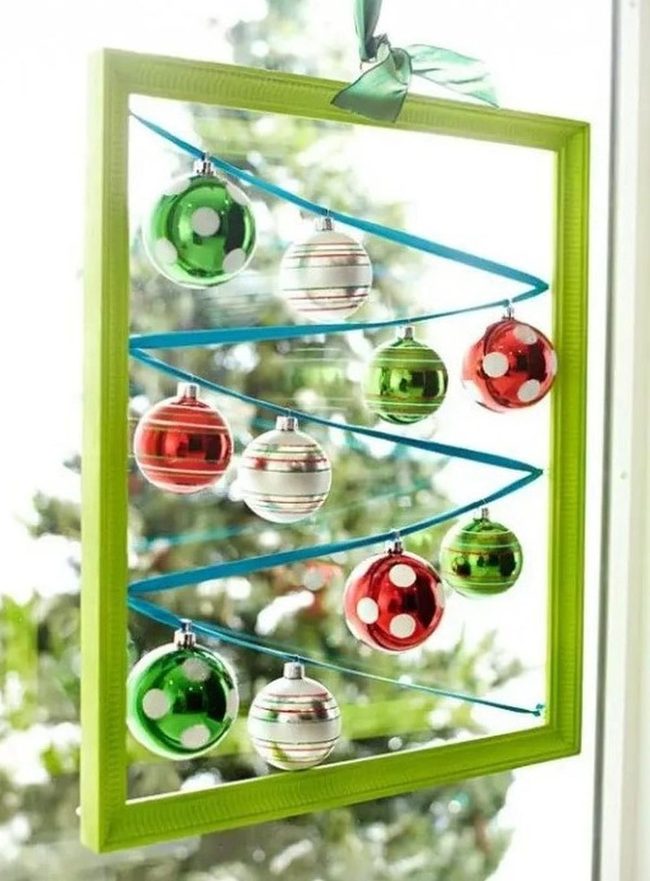 Shimmering Red Ornaments Green Frame
