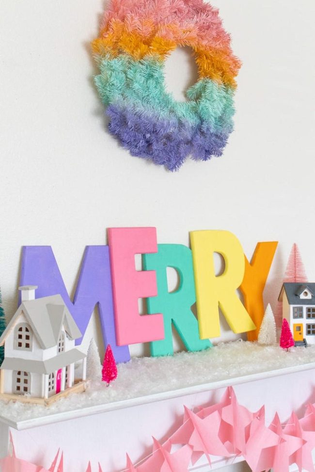 Multicolor Block Letters With Snowy Village