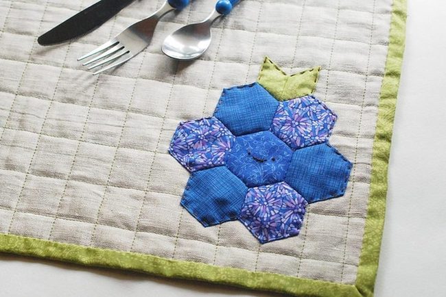 Blue Hexagonal Flowers On Beige