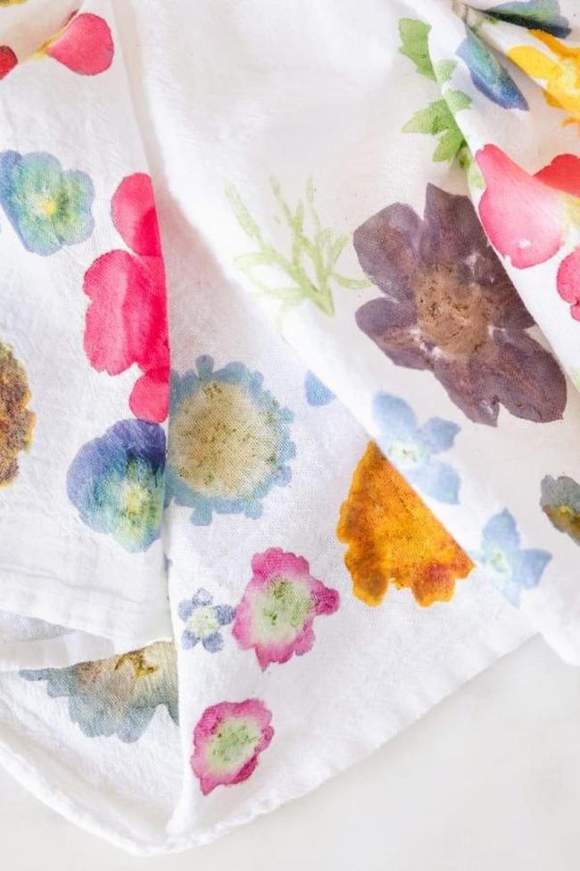 Red Flower Prints On White Linen