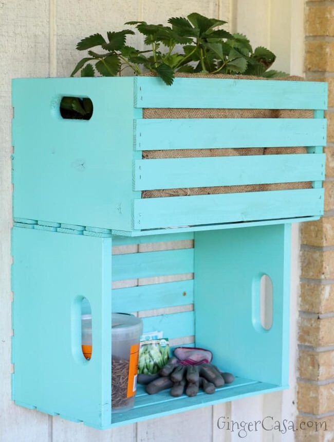 Turquoise Painted Pallet Storage