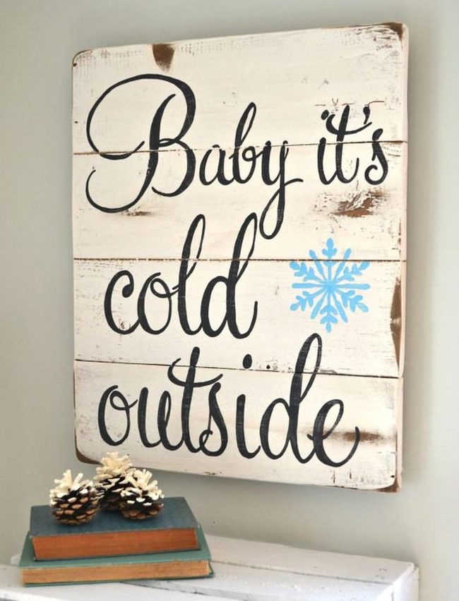 Weathered White Wood Winter Sign