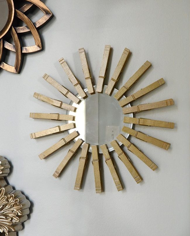 Gold Clothespin Sunburst Mirror