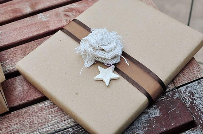 Brown Paper Gift With Handmade Flower