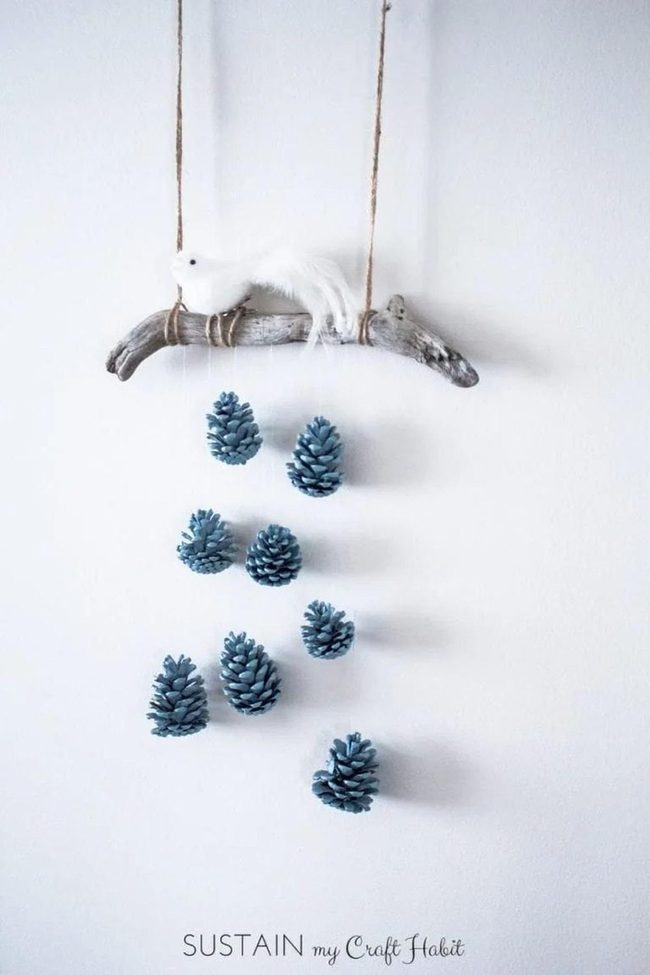 Natural Branch Five Pine Cones