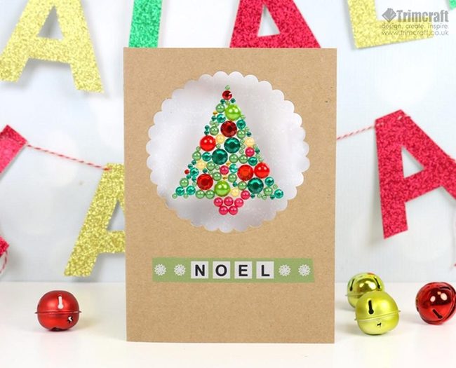 Beaded Tree Card In Red Green Blue