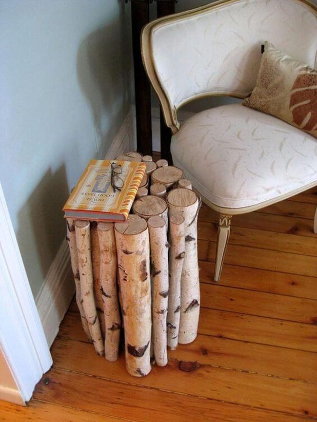 Natural Birch Log Side Table