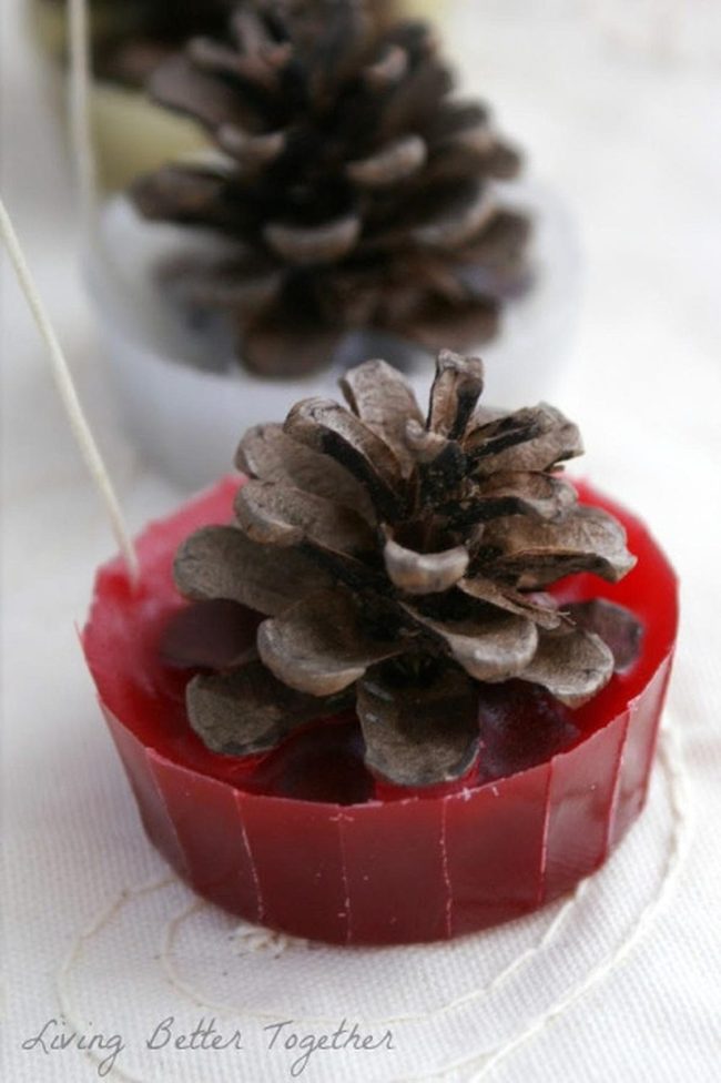 Deep Red Wax Pinecone Candles
