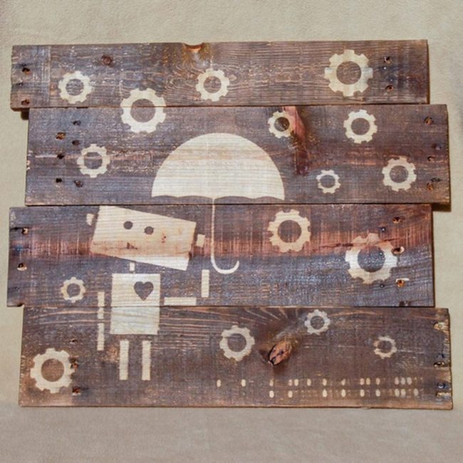 Steampunk Robot Umbrella Wooden Art