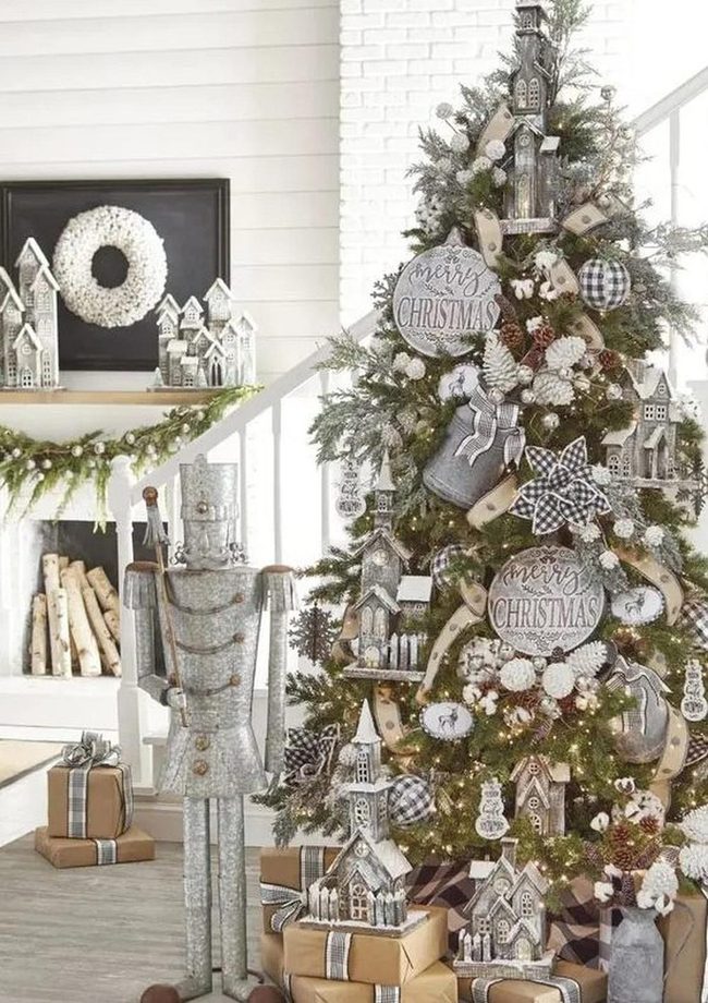White Brick Fireplace, Birch Logs, Twinkling Lights