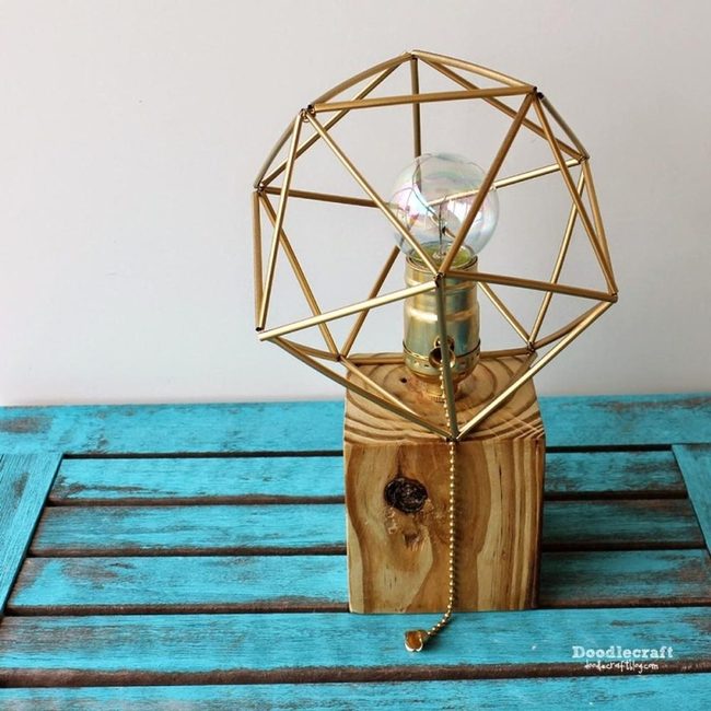 Weathered Wood Metal Cage Lamp