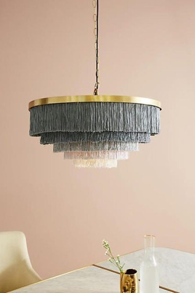Gray Fringe Chandelier Golden Dining Statement