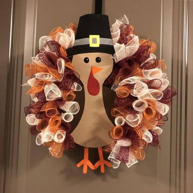 Turkey Mesh Wreath In Autumn