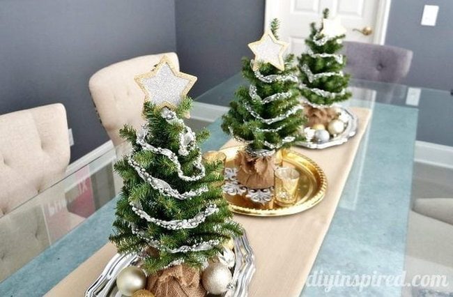 Three Evergreens With Silver Base