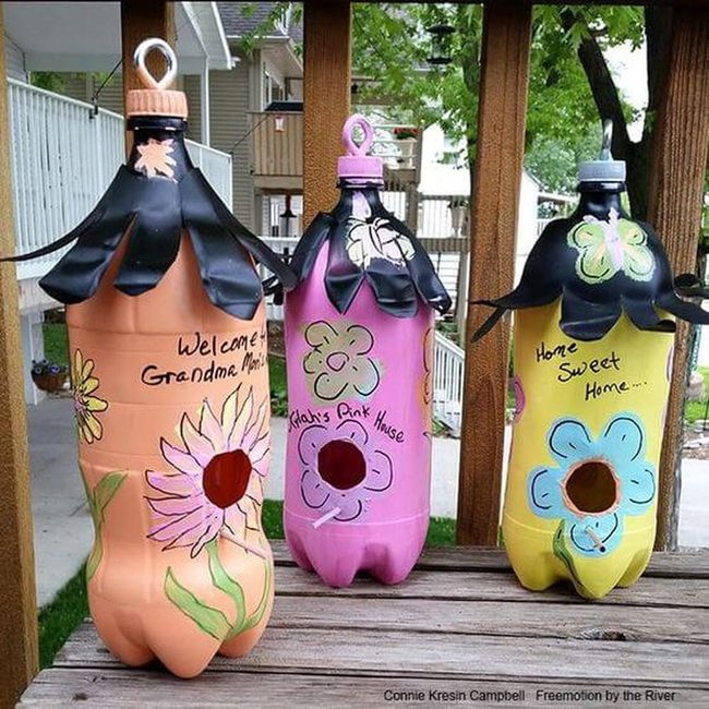 Recycled Plastic Bottle Birdhouses