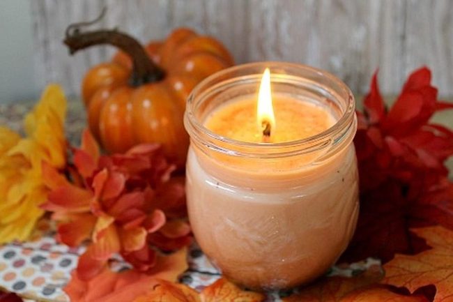 Candlelit Autumn Leaves And Pumpkins