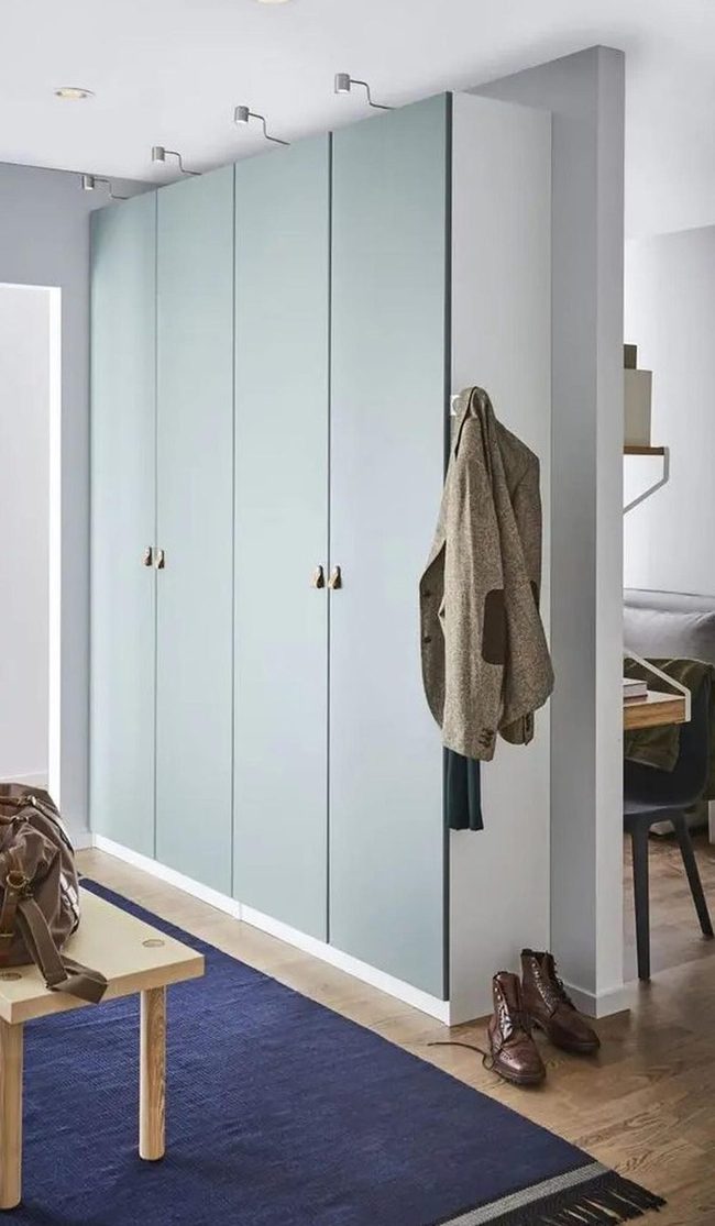 Light Blue Cabinets Grounded Hallway