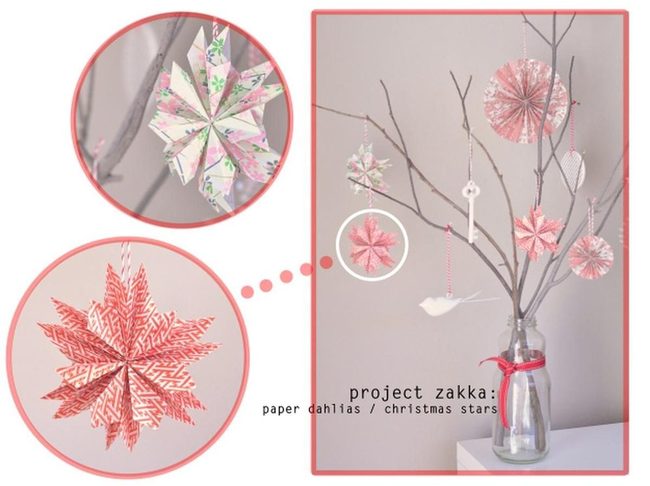 Glass Branches Pink Paper Stars