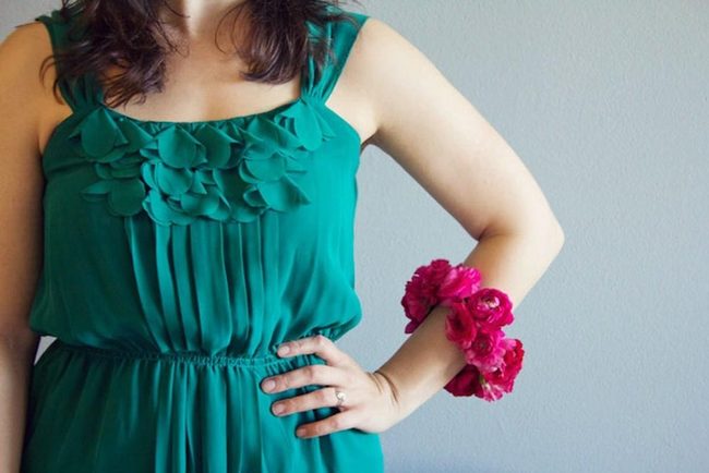 Green Ruffled Dress With Pink Florals