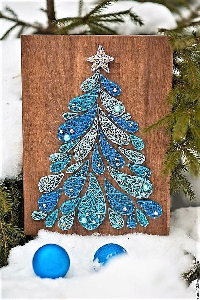 Blue String Tree On Weathered Wood