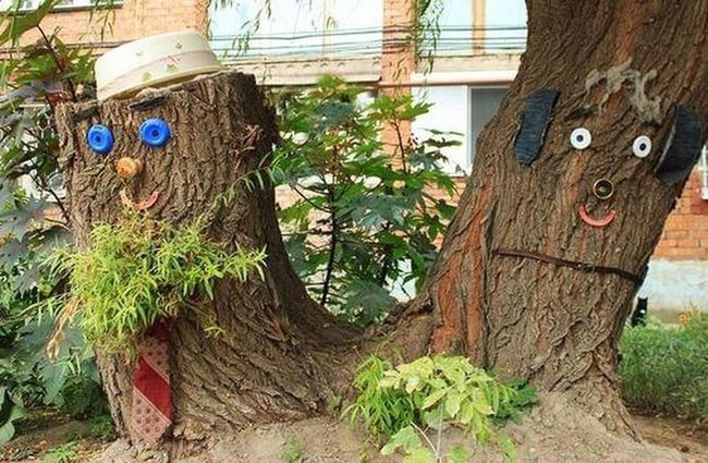 Whimsical Tree Character With Upcycled Details
