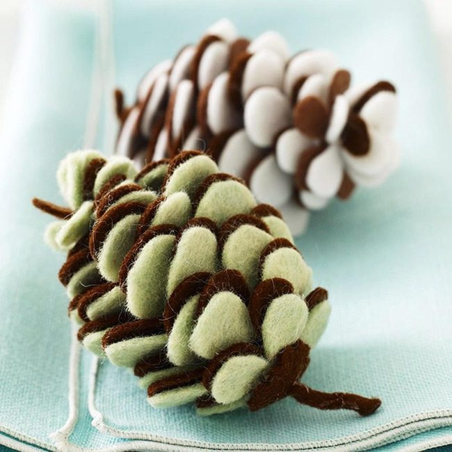 Layered Felt Pinecones In Brown
