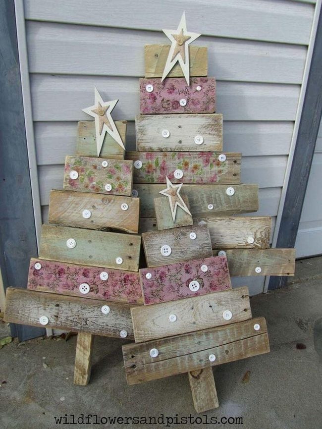 Wooden Pallet Trees With Button Ornaments