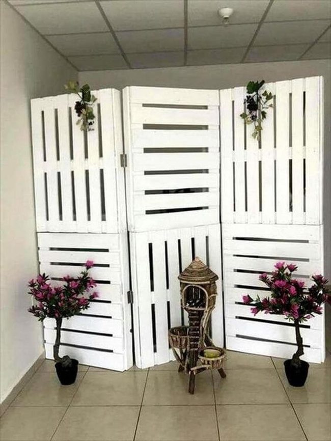 White Wood Slats With Vibrant Greenery