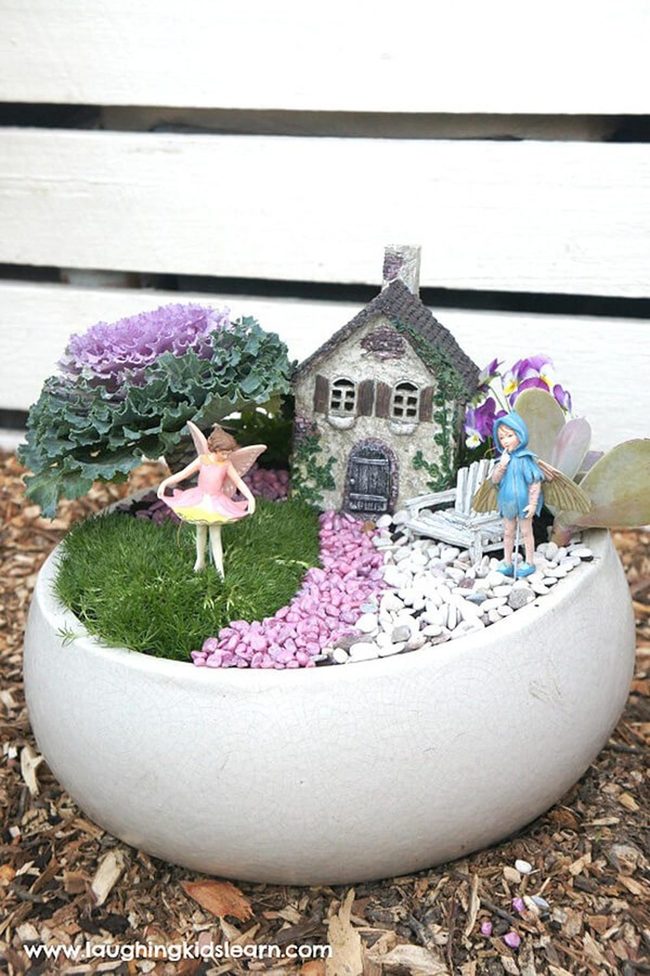 Purple Garden House With Flowering Kale