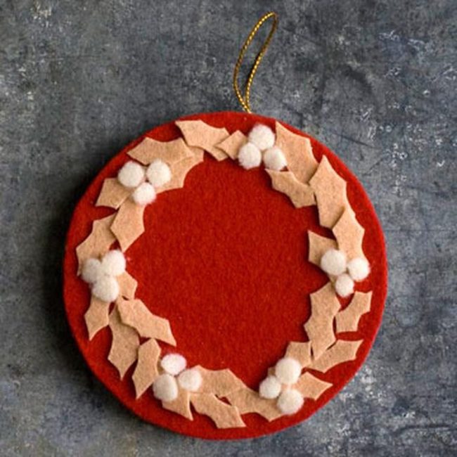 Red Felt Ornament With Tan Leaves
