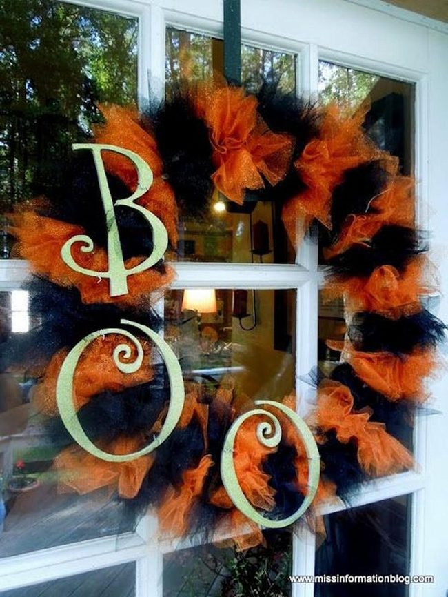 Orange Tulle Boo Wreath