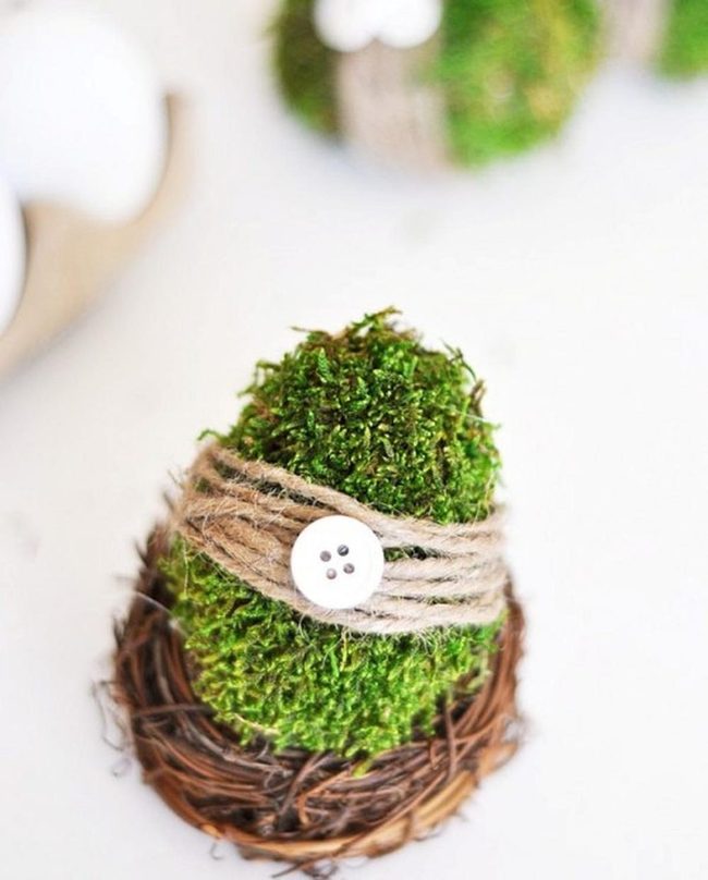 Green Moss Spheres In Twig Baskets