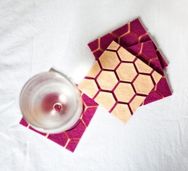 Purple Honeycomb Felt Coasters