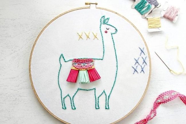 Green Thread Llama With Rainbow Tassels