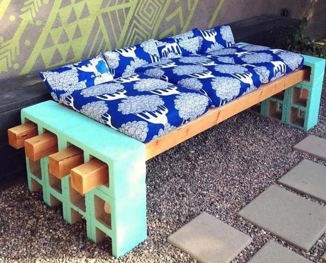 Gray Concrete Blocks Colorful Cushions