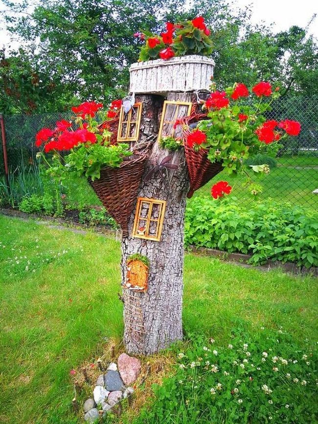 Flower-Filled Tree Stump Houses