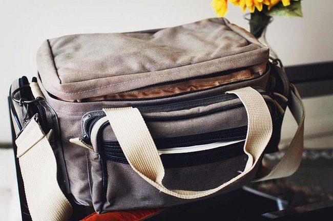 Grey Canvas Bag With Yellow Accent