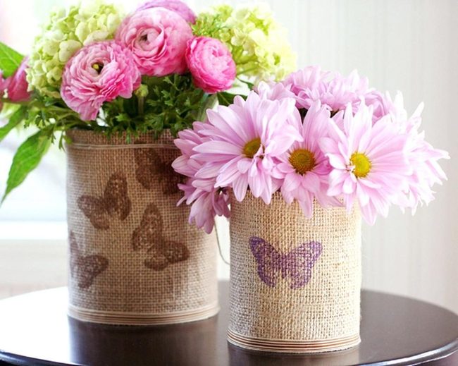 Pink Purple Blooms Burlap Containers